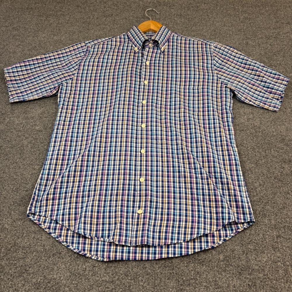 Peter Millar Button Down Shirt Mens M Blue Multi Excellent Cotton Silk Plaid